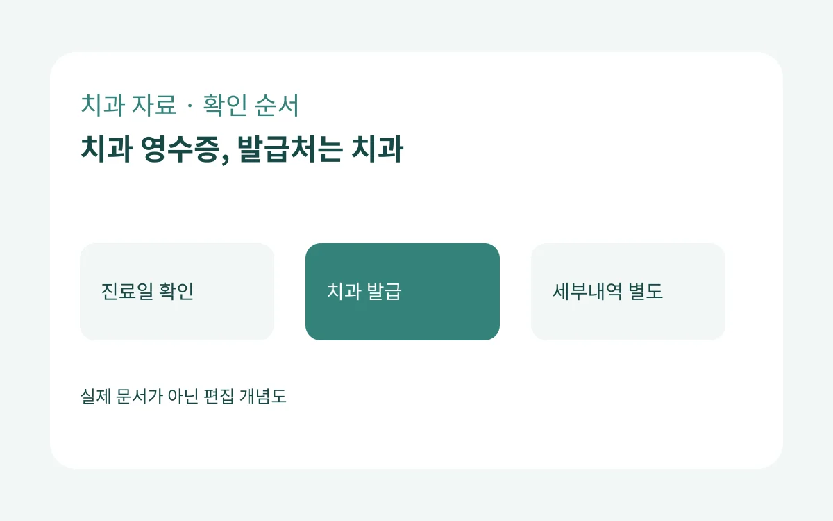 진료일 확인·치과 발급·세부내역 별도를 보여 주는 자체 제작 도식