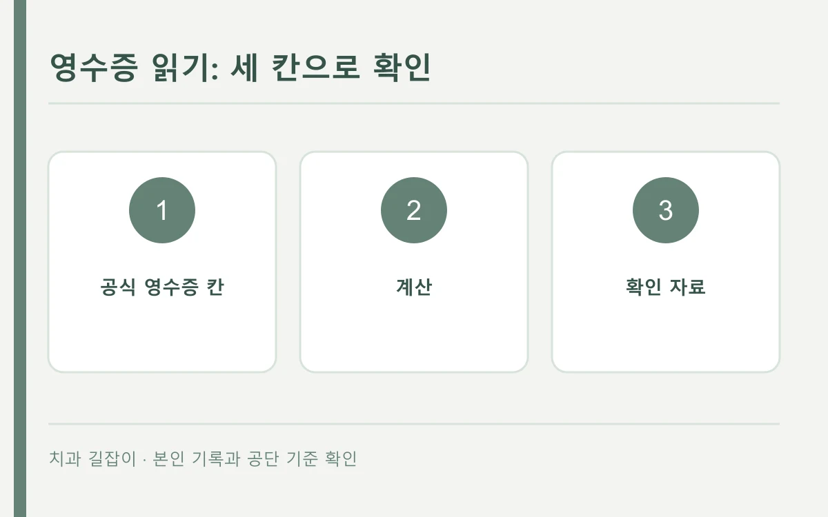 영수증 읽기: 확인할 항목을 표시한 자체 제작 개념도
